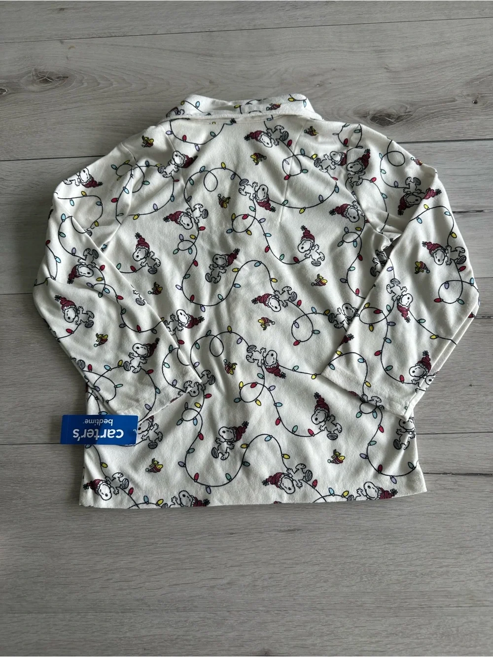 Carters Peanuts Snoopy Print Fleece Long Sleeve Loose Fit PJ Set White NWT
